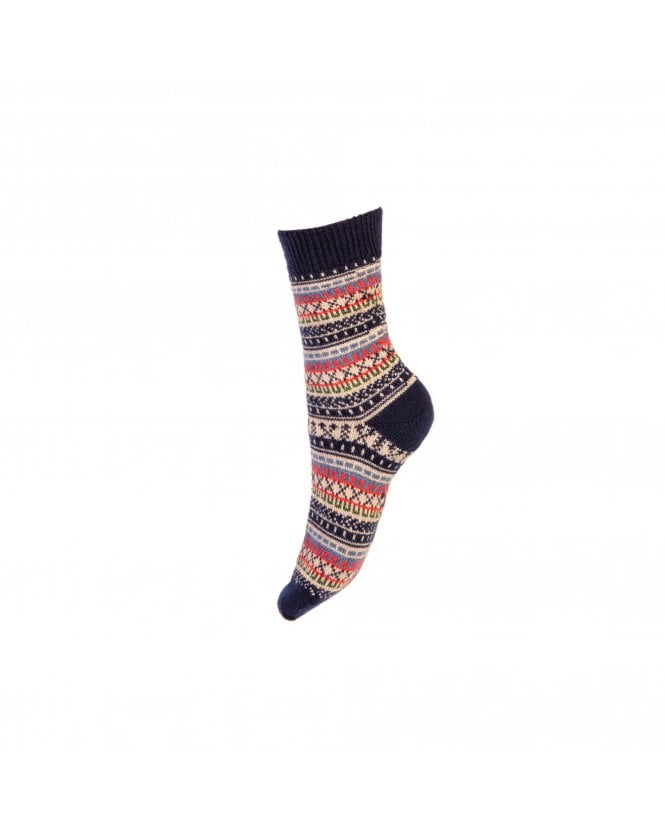 Damen Merino Socken mit Fair-Isle-Muster in Marine von House of Cheviot