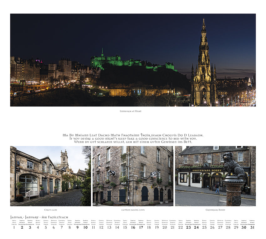 Heinz Fesl Schottland Wandkalender 2027 — Panoramabild einer schottischen Whisky-Destillerie, Format 45 x 17 cm