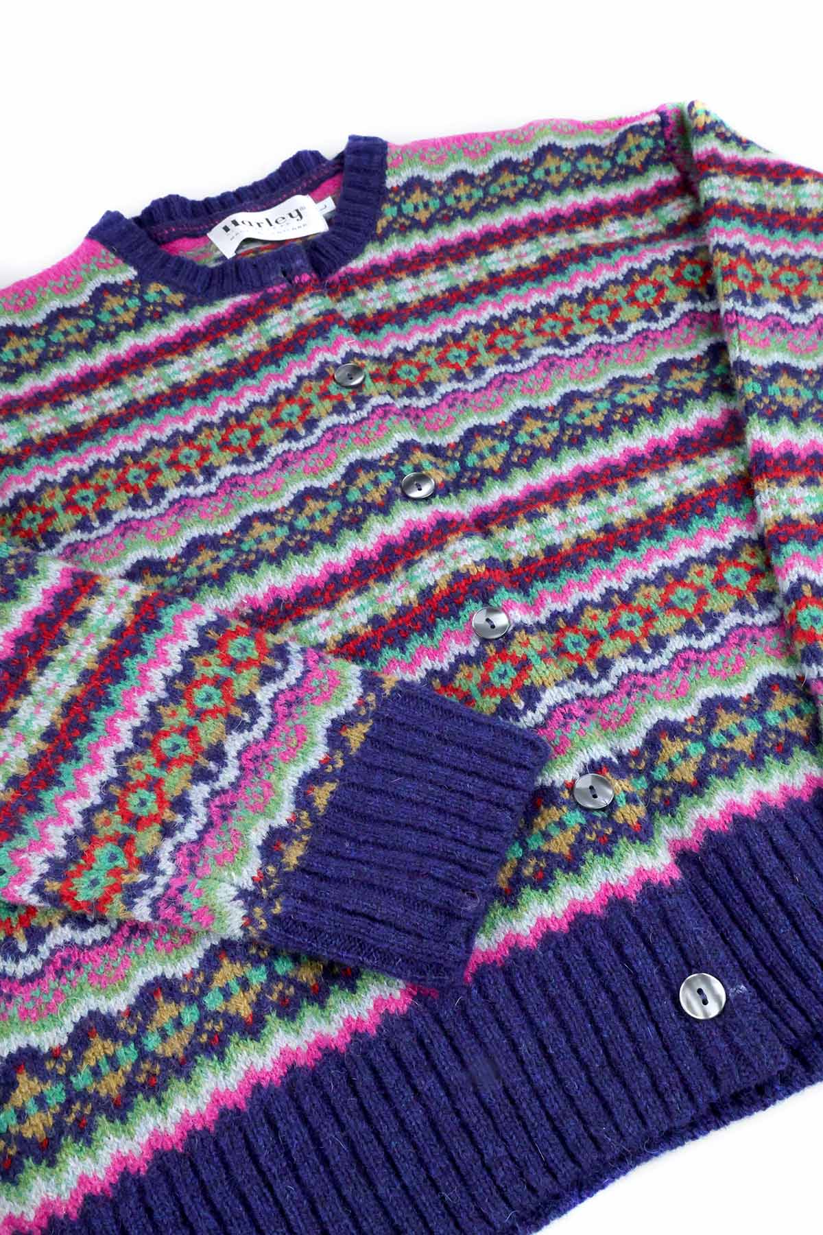 Harley of Scotland Fairisle Strickjacke Mitternachtsblau | Reine Schurwolle