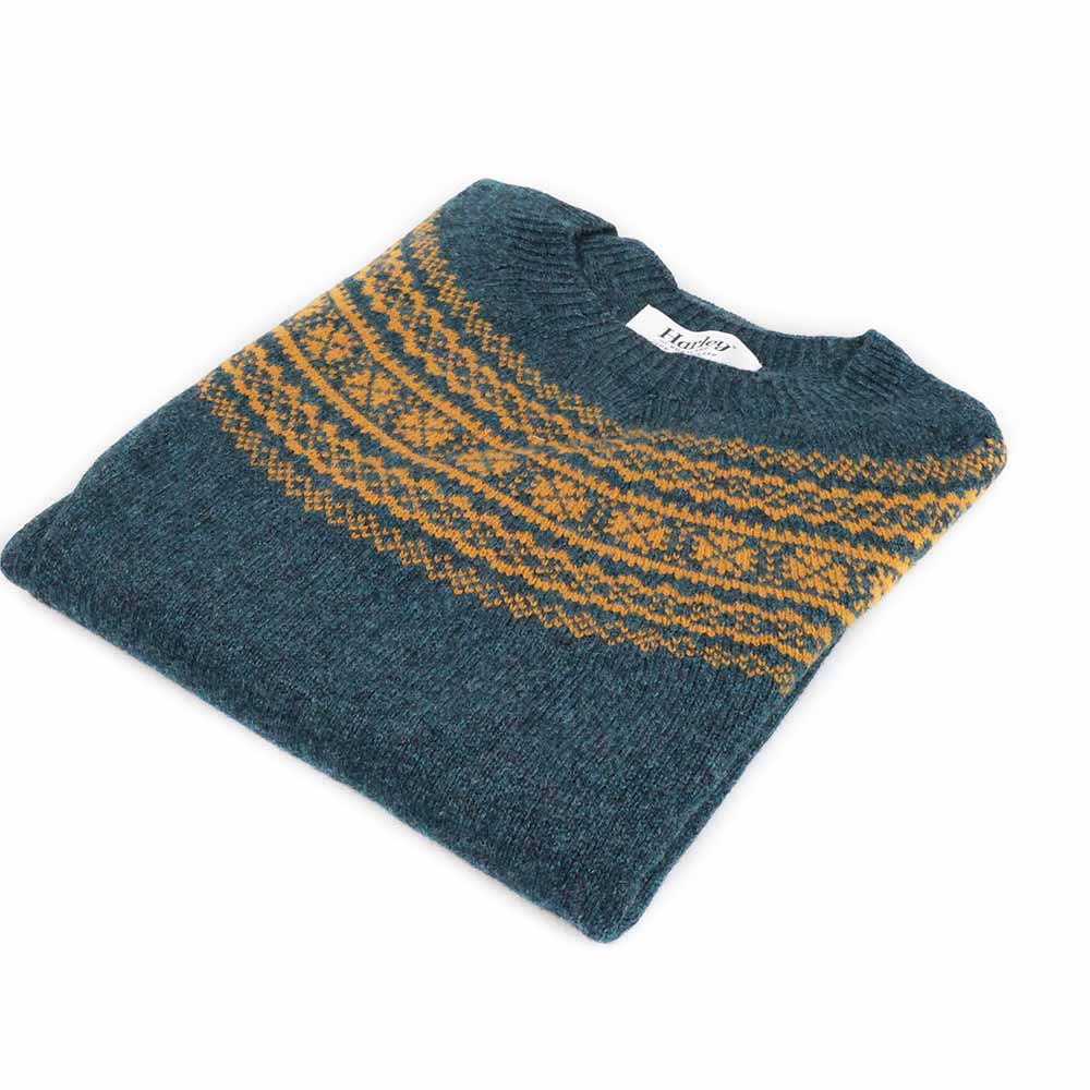 Harley-Scotland-Damen-Fairisle-Pullover-Pastel-Grun-Blau-Gelb