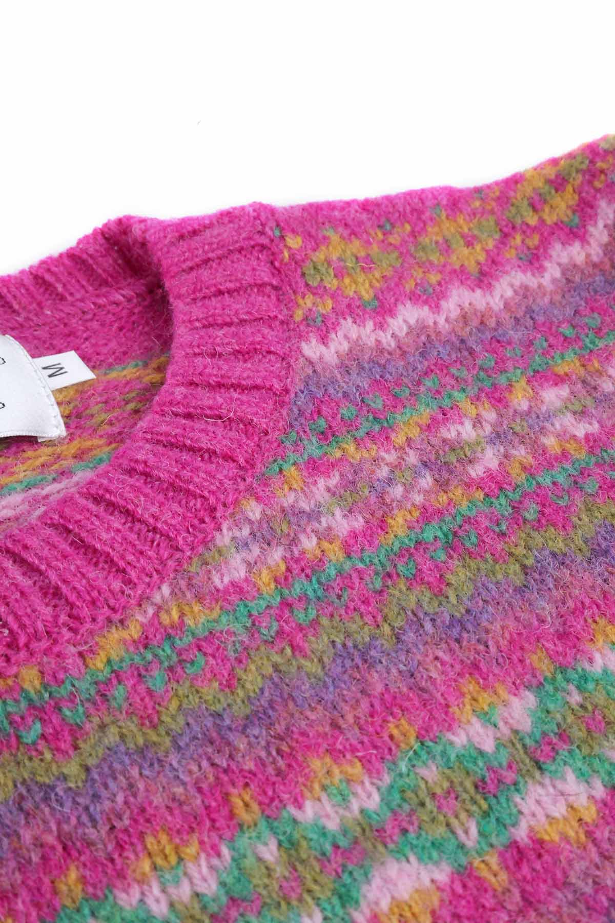 Harley of Scotland Fairisle Pullover Rosa Lippenstift  | Reine Schurwolle