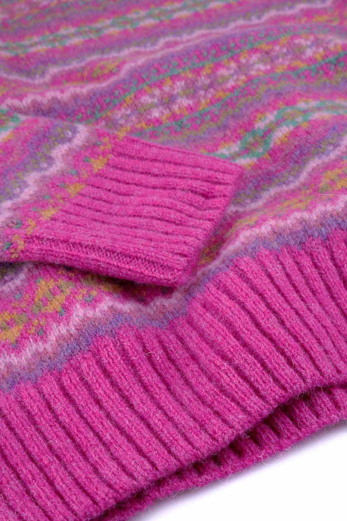 Harley of Scotland Women's Fair Isle Pink Sweater, Pink Waist