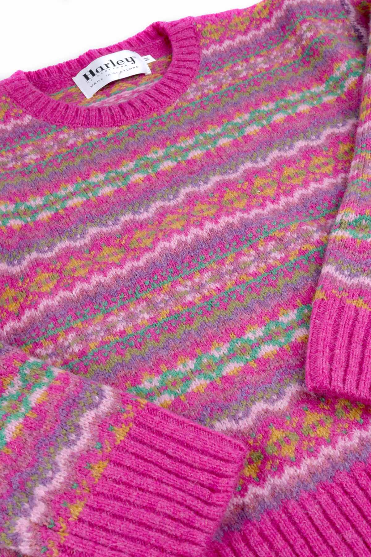 Harley of Scotland Fairisle Pullover Rosa Lippenstift  | Reine Schurwolle