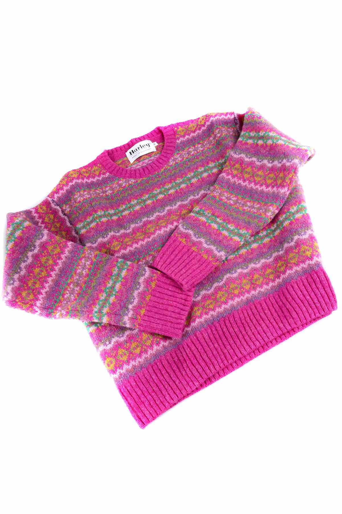 Harley of Scotland Women's Fair Isle Pink Sweater