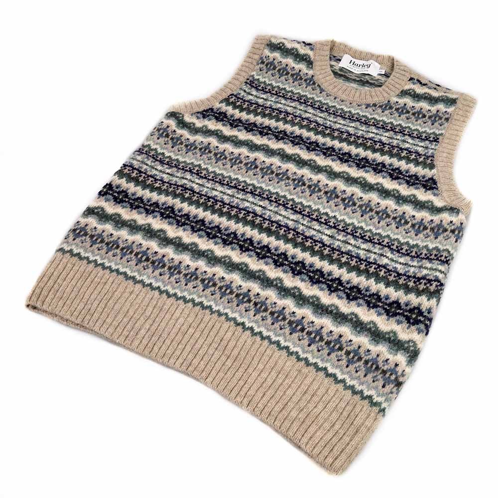 Harley Scotland - Gilet sans manches pour femme - Motif Fair Isle - Beige - full