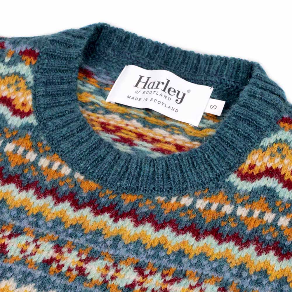 Harley-Scotland-Damen-Pullunder-Fairisle-Muster-Teal-Grun-Kragen
