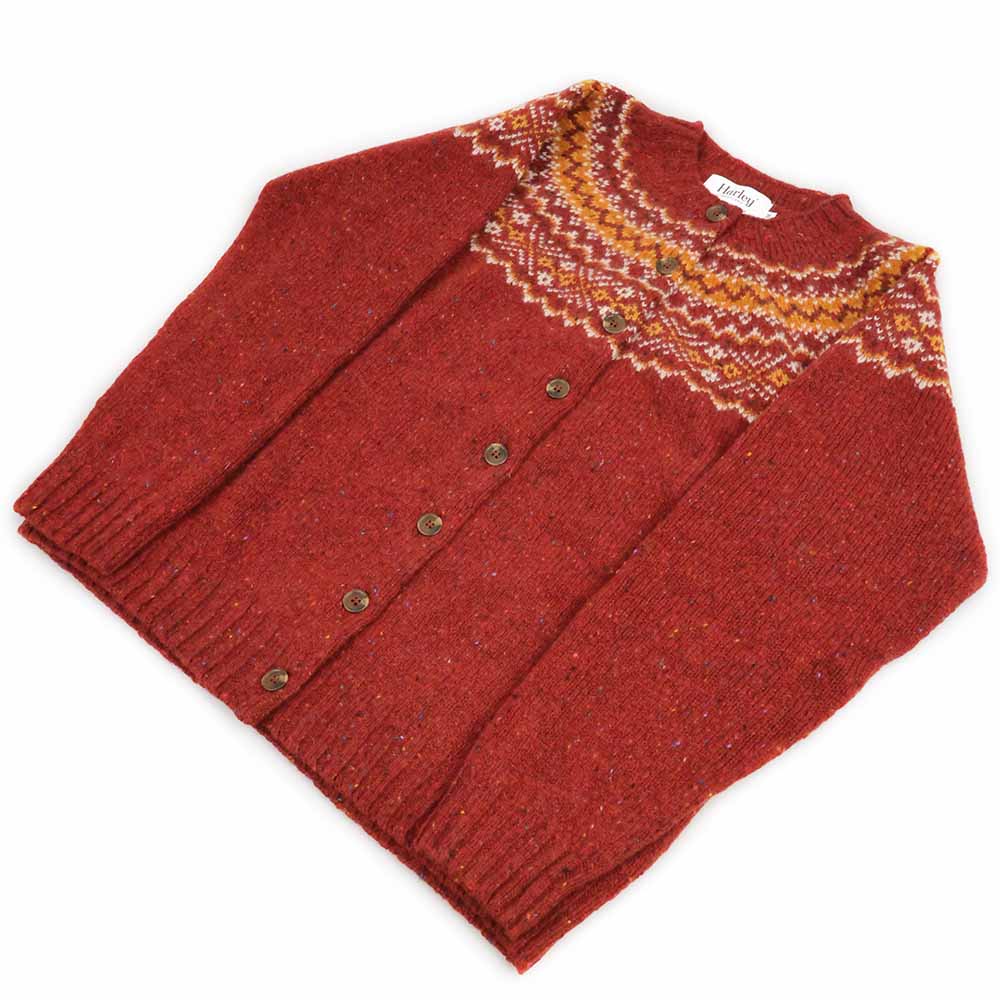 Harley-Scotland-Damen-Strickjacke-Rot-knopfe-voll