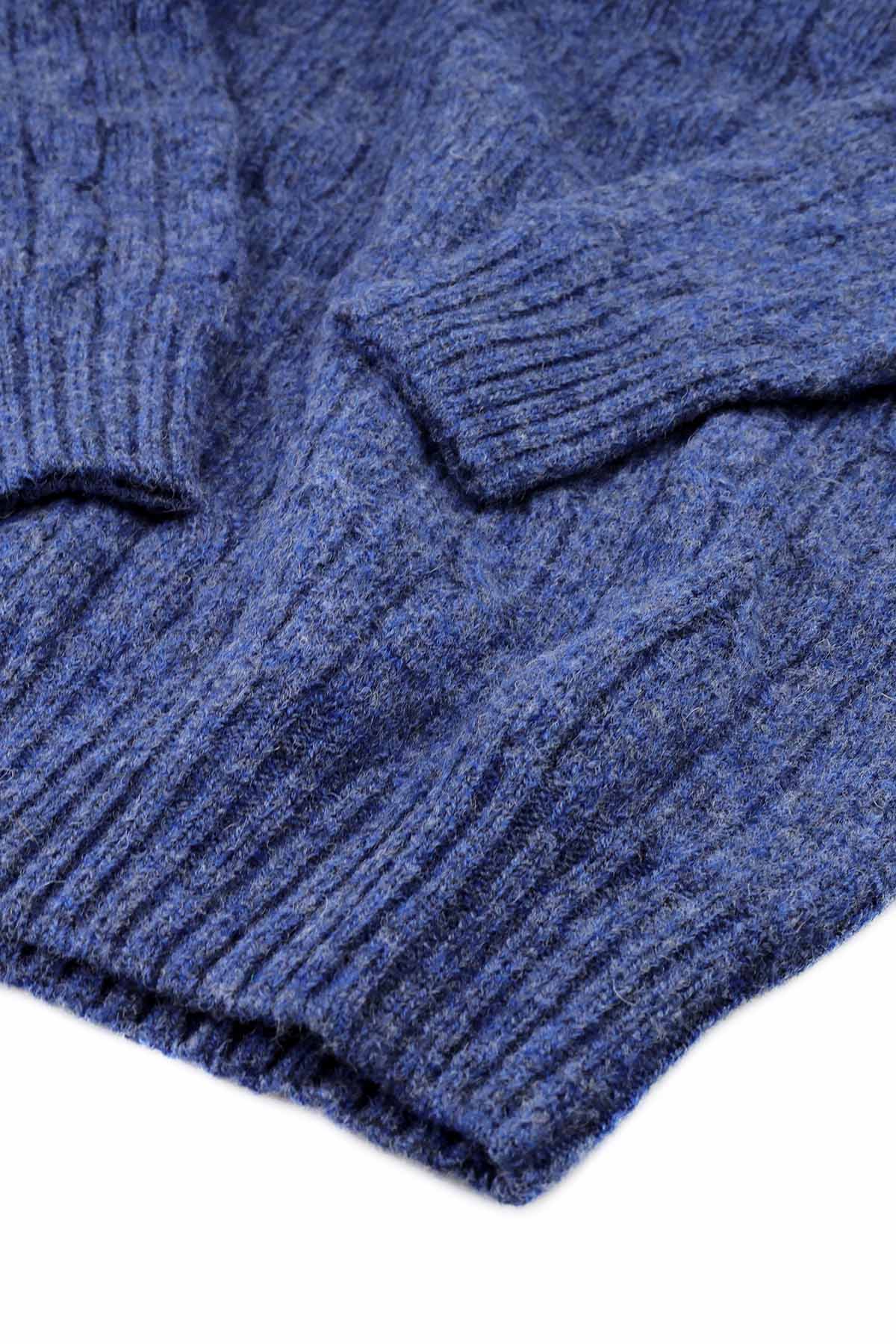 Harley of Scotland Herren Pullover Zopfmuster Denim Blau