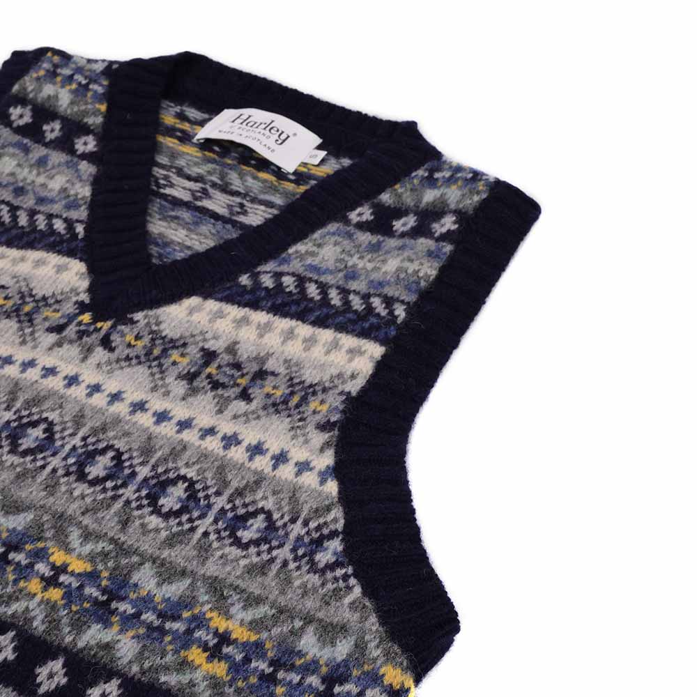 Harley Scotland - Gilet pour homme - Motifs Fair Isle - Bleu - Haut