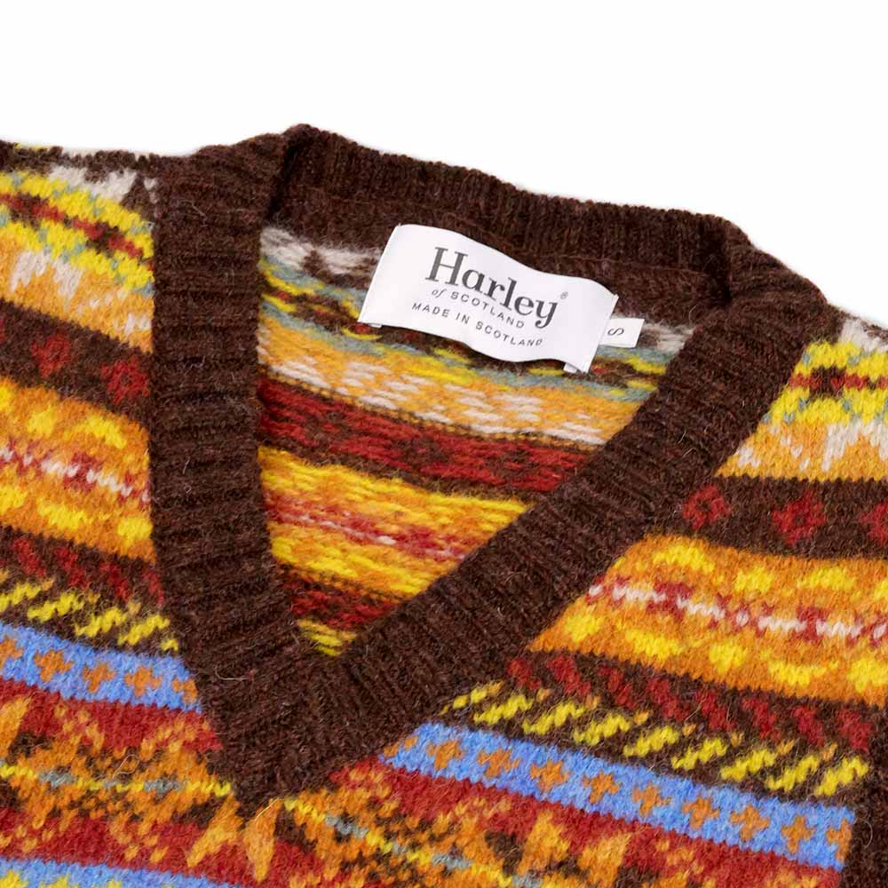 Harley-Scotland-Herren-Pullunder-Fairisle-Braun-kragen