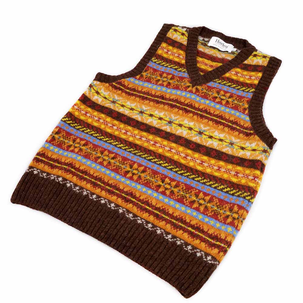 Harley-Scotland-Herren-Pullunder-Fairisle-Braun