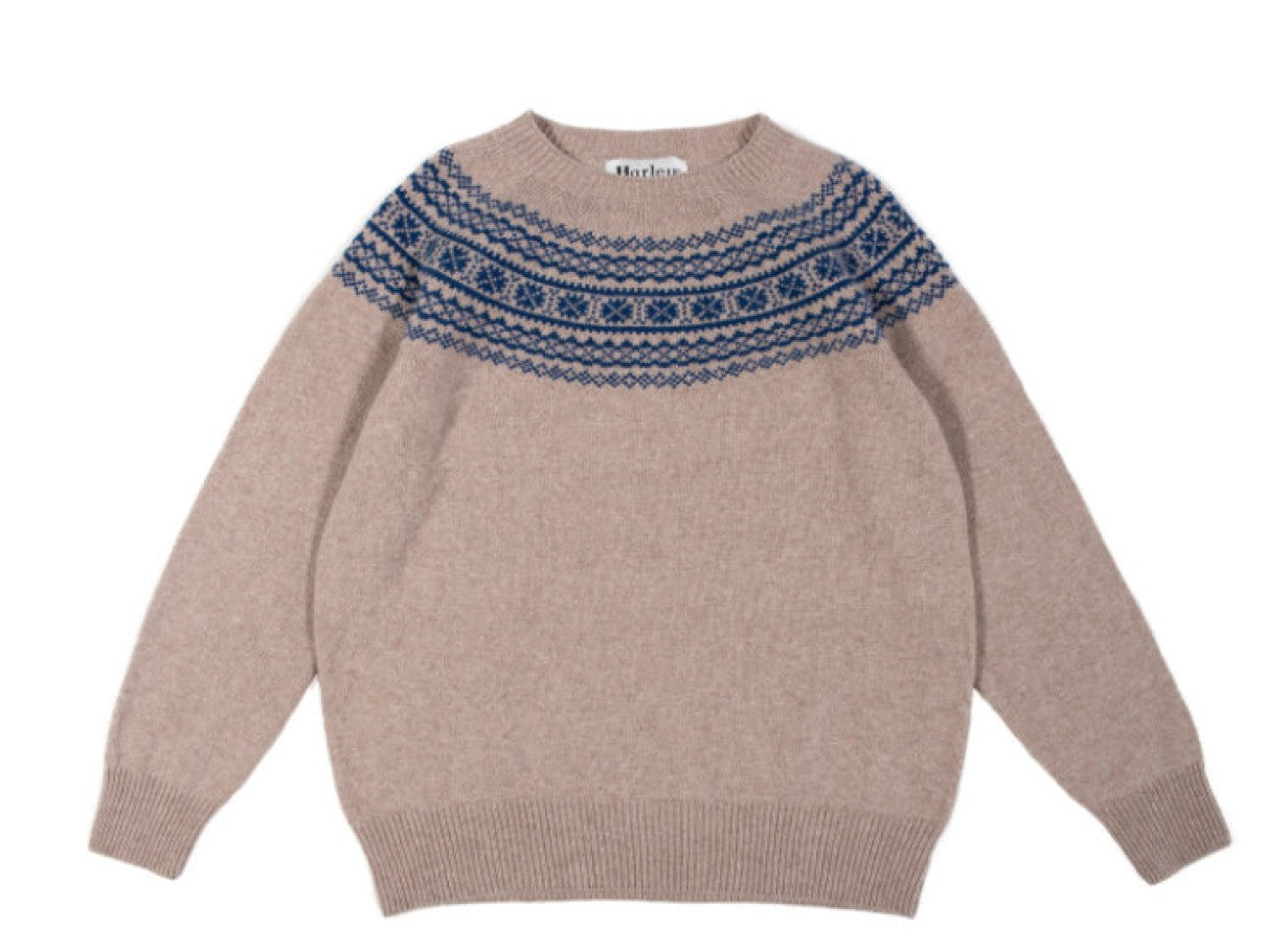 Fairisle Pullover | Superfine Schurwolle Beige Blau