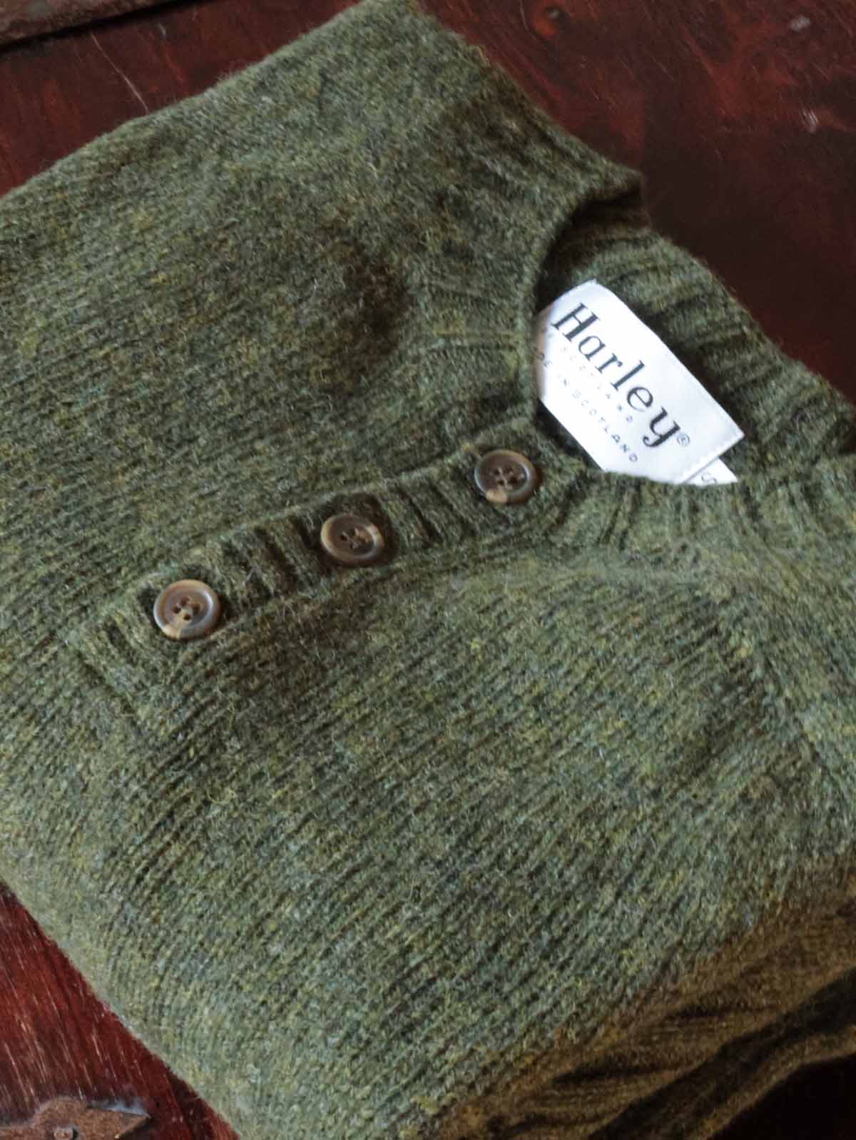 Harley-Pullover-Herren-Knöpfe-Kiefer-Grün