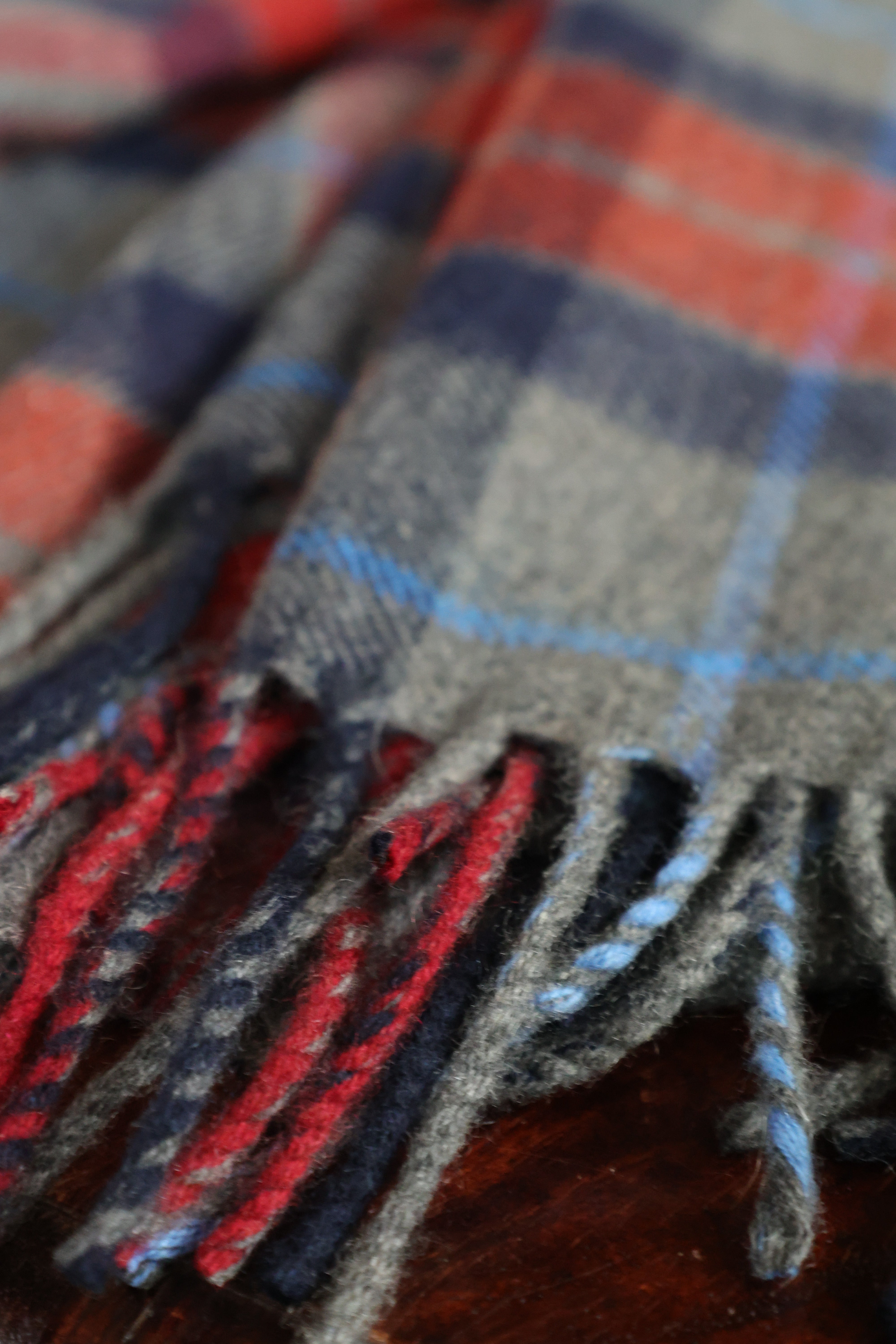Kaschmirschal Tartan Stirling | Grau, Orange Blau