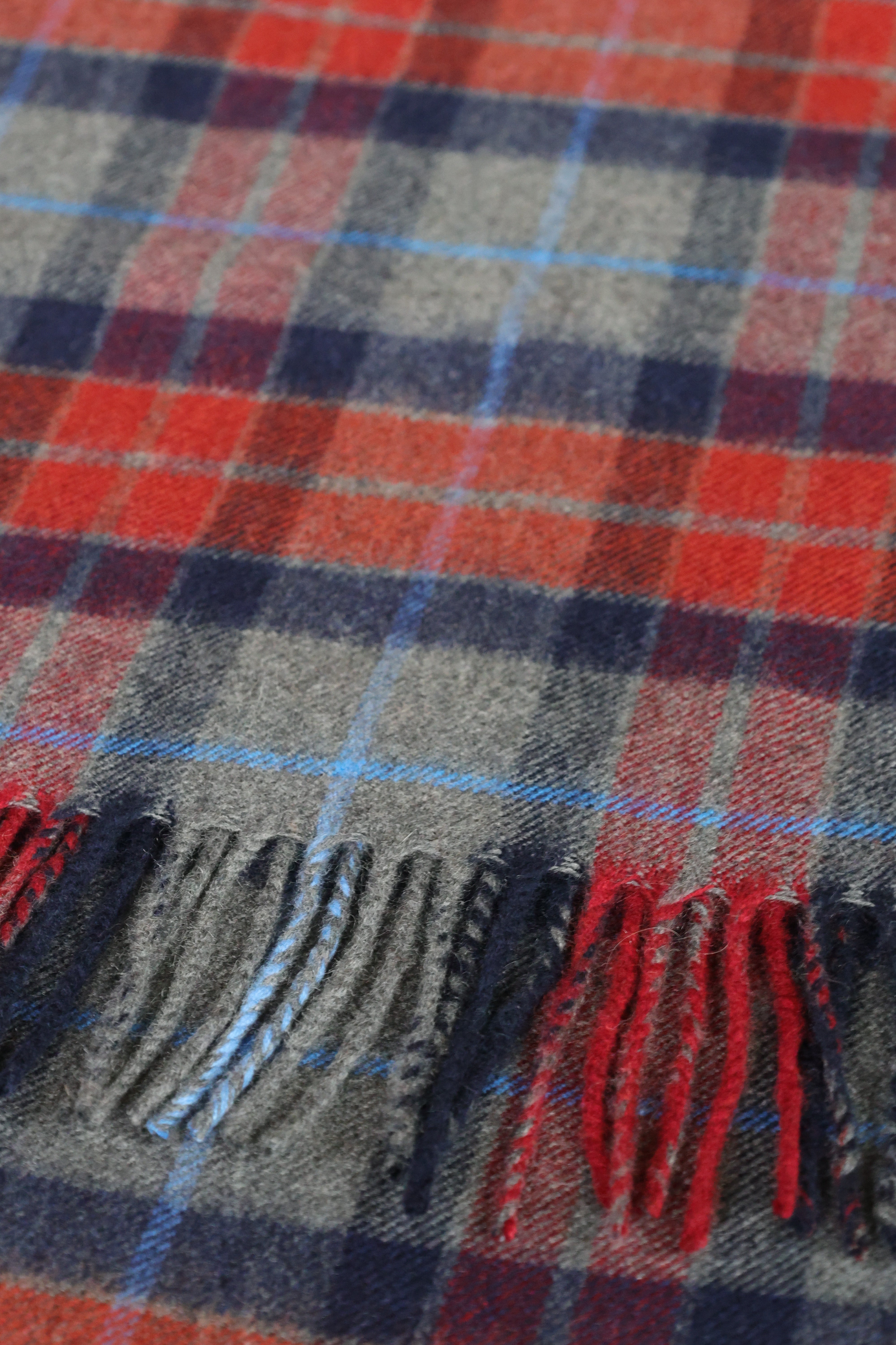 Kaschmirschal Tartan Stirling | Grau, Orange Blau