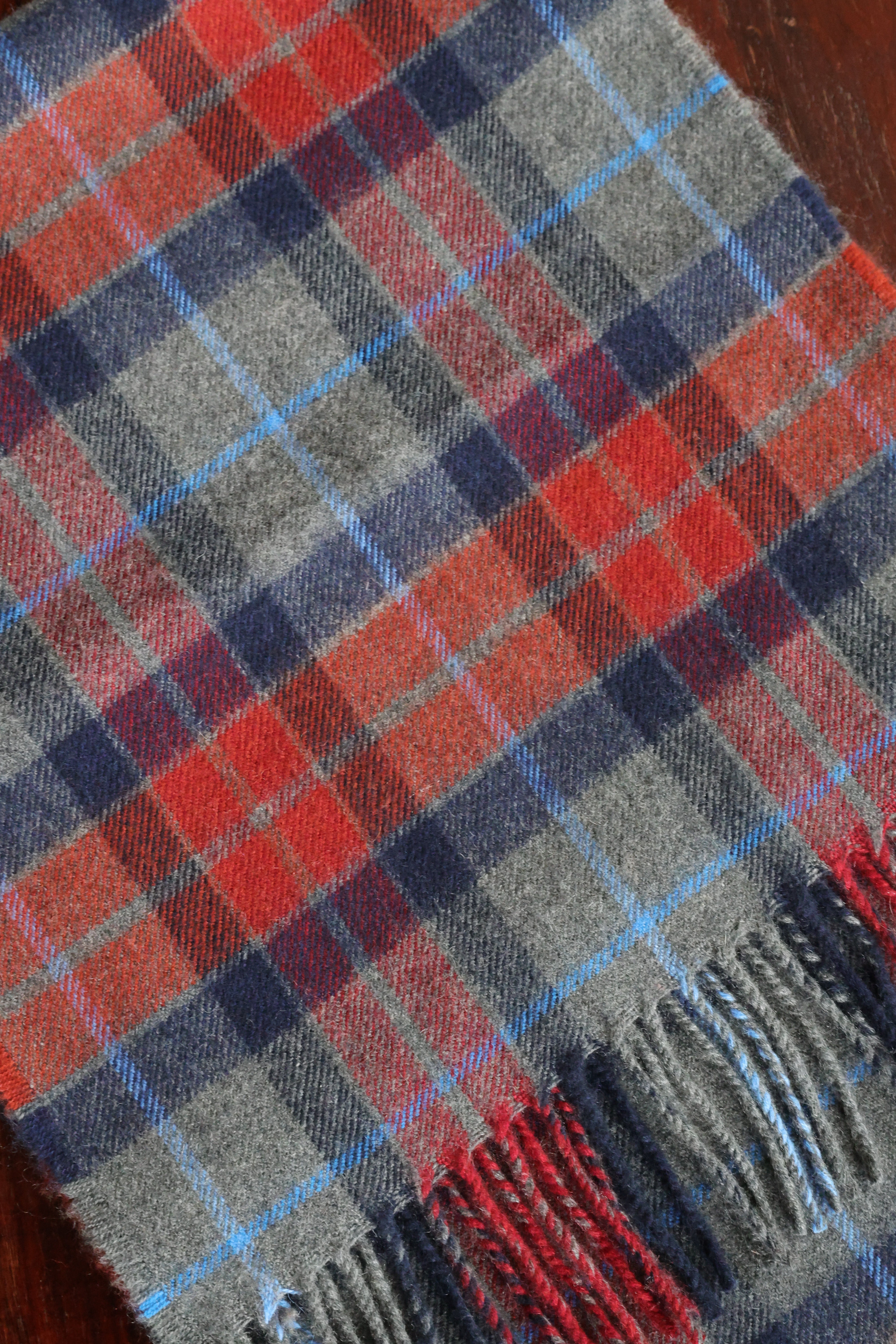 Kaschmirschal Tartan Stirling | Grau, Orange Blau