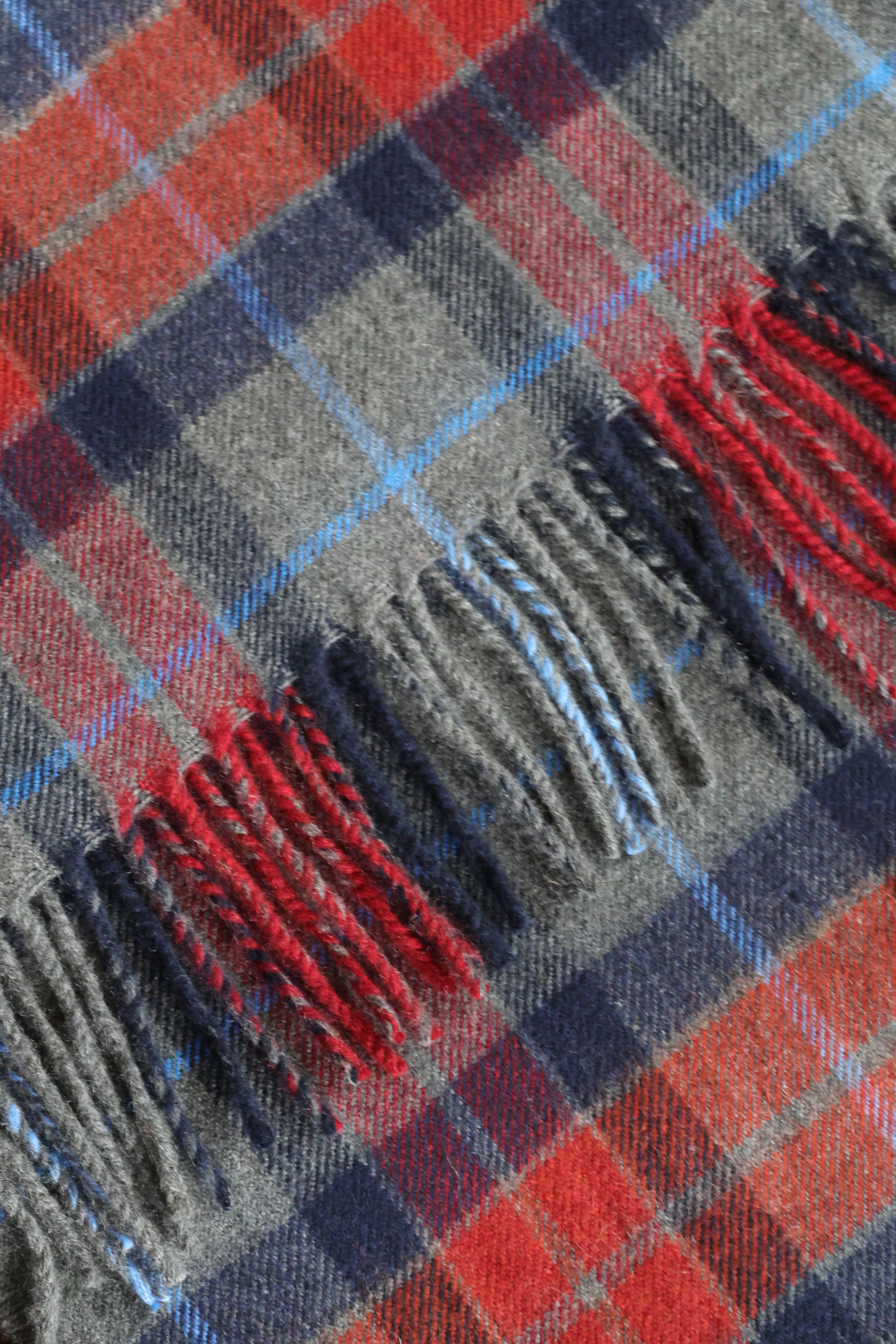 Kaschmirschal Tartan Stirling | Grau, Orange Blau