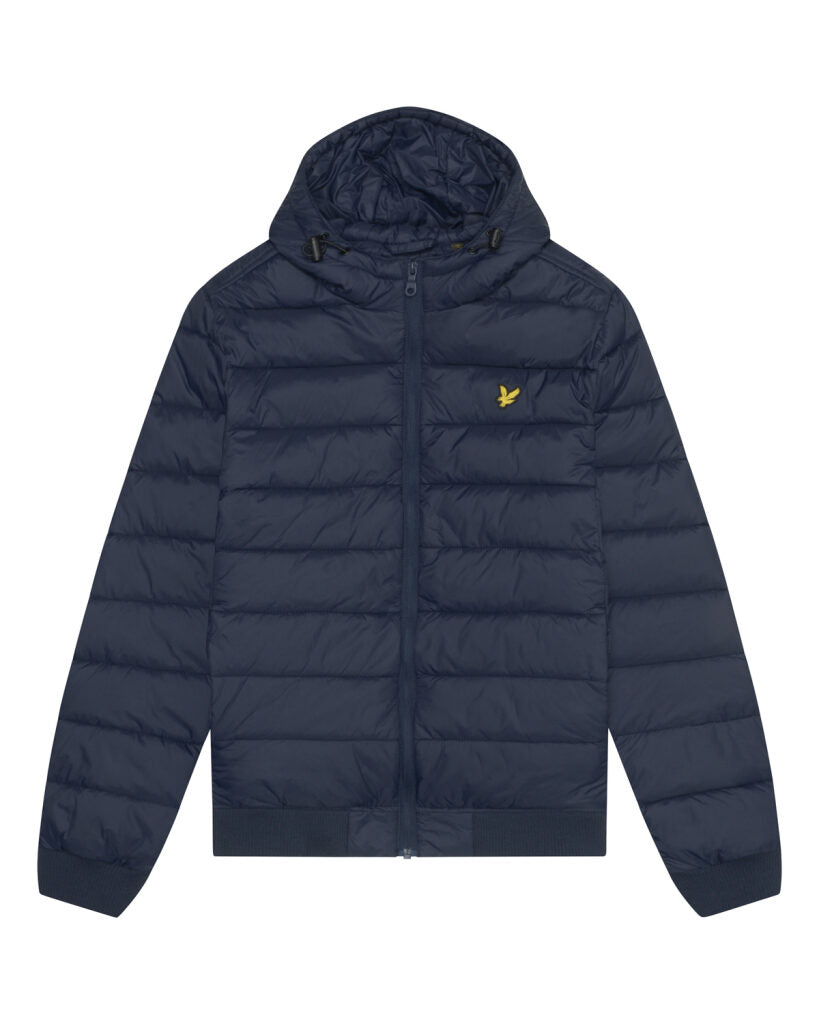Lyle & Scott Herren Steppjacke mit Kapuze Dark Navy — wattiert, Kapuze mit Kordelzug, goldener Adler