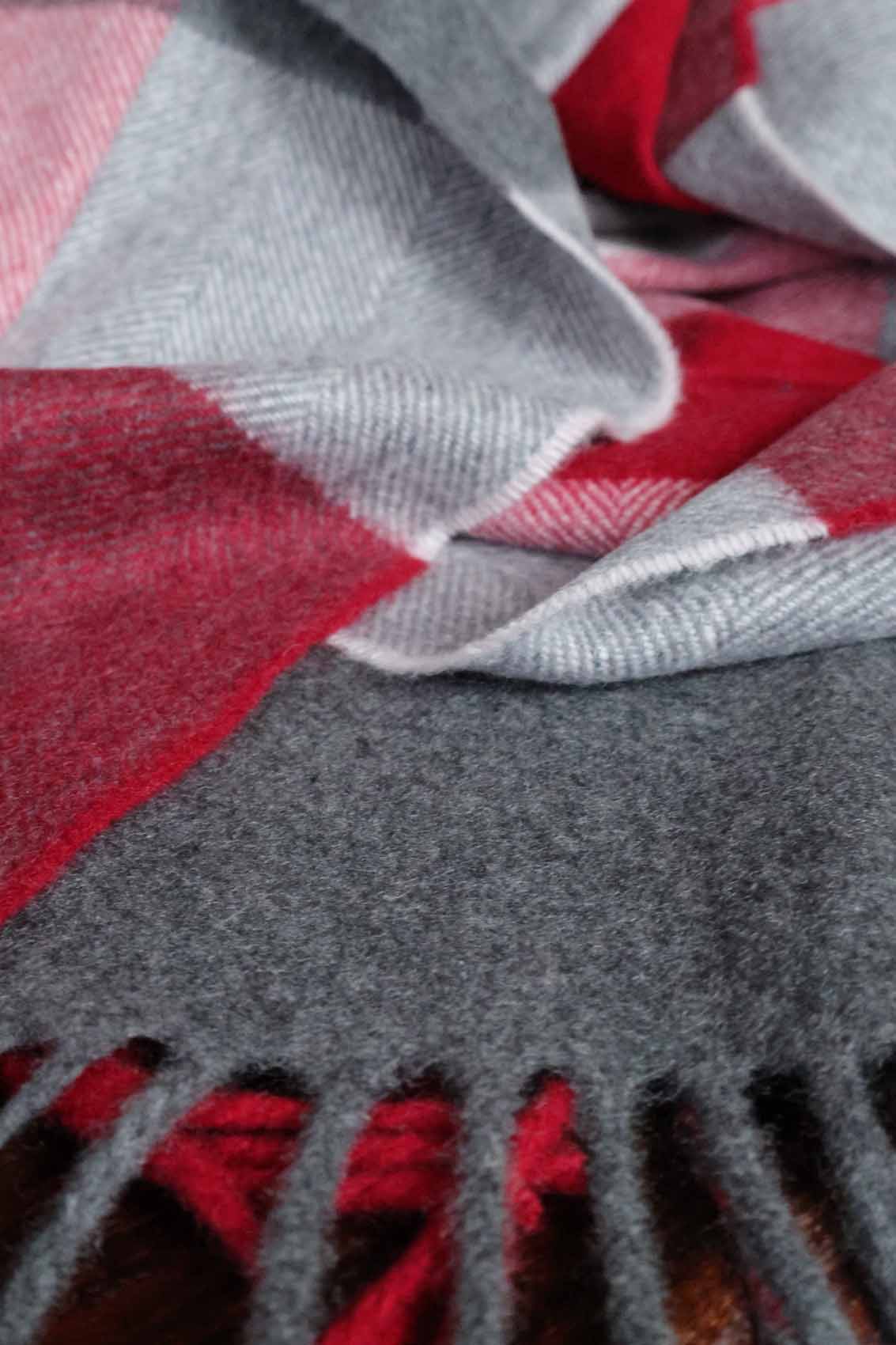 Large Cashmere Stole | Checked Red