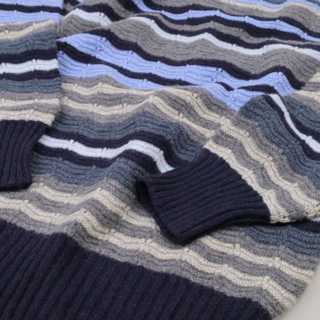 Kaschmir-Pullover-Herren-Zig-Zig-Blau-Taille