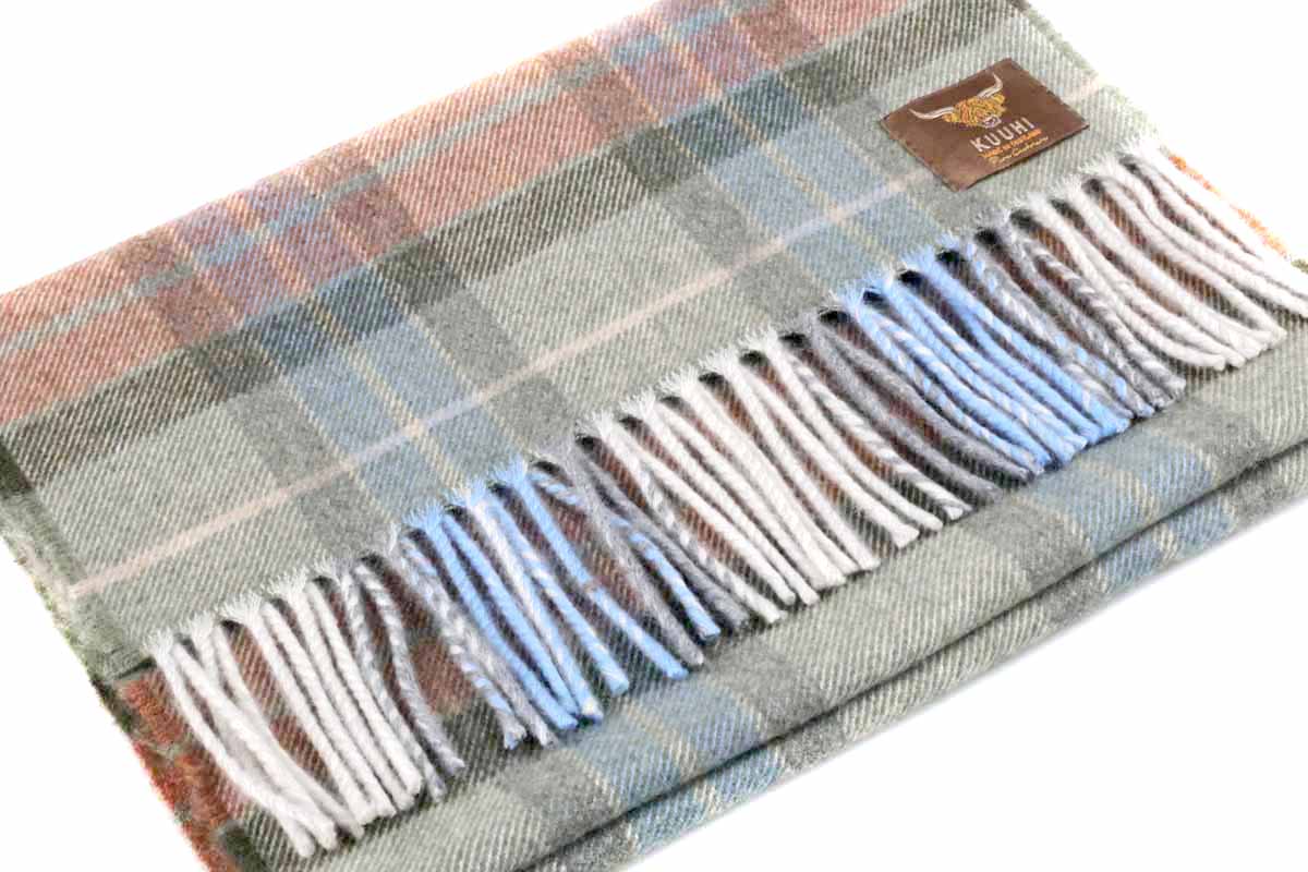 Kuuhi Kaschmirschal Uig Grün Orange Blau Tartan