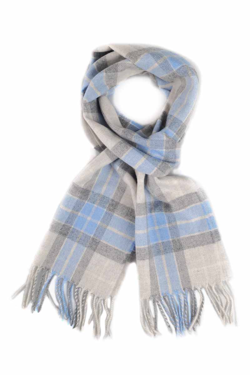 Kuuhi Kaschmirschal Quiraing Blau Weiss Grau Tartan