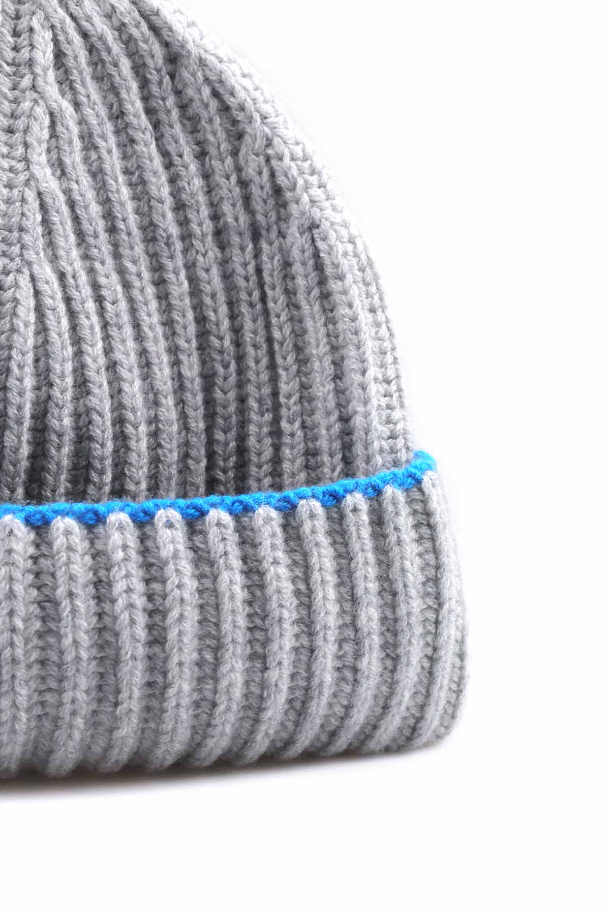 Kaschmir Mütze Chunky Gerippte Grau Türkis