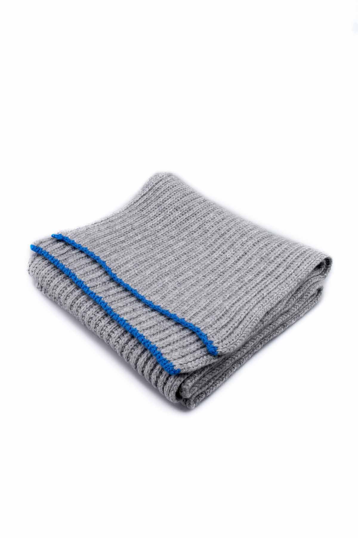 Kaschmirschal Chunky Gerippte Grau Türkis