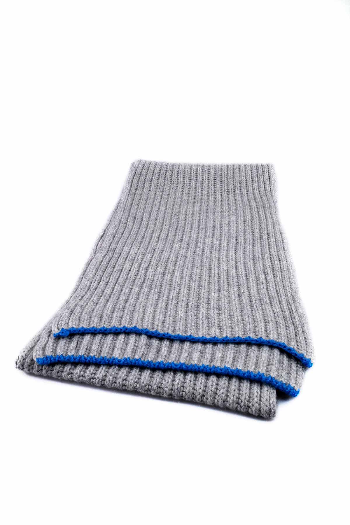 Kaschmirschal Chunky Gerippte Grau Türkis