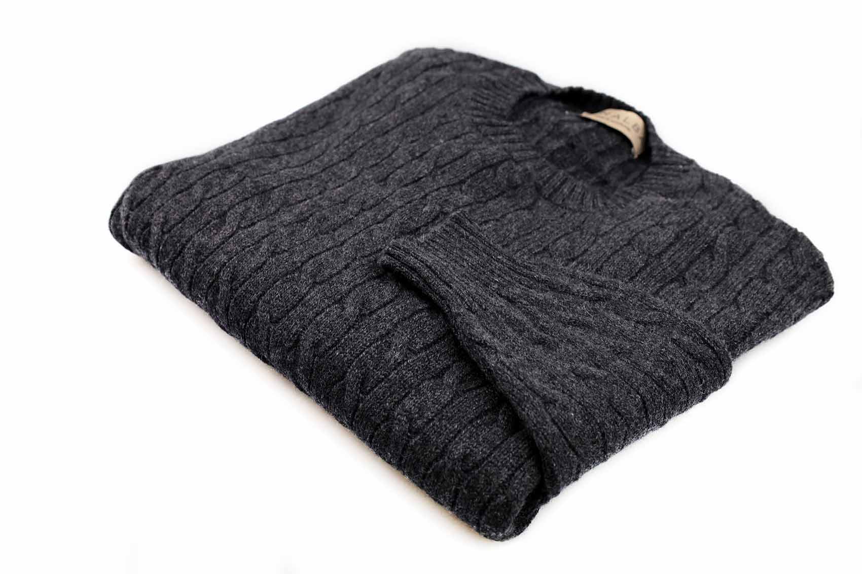 Kinalba Herren Kaschmir Zopfmuster Pullover Dunkelgrau