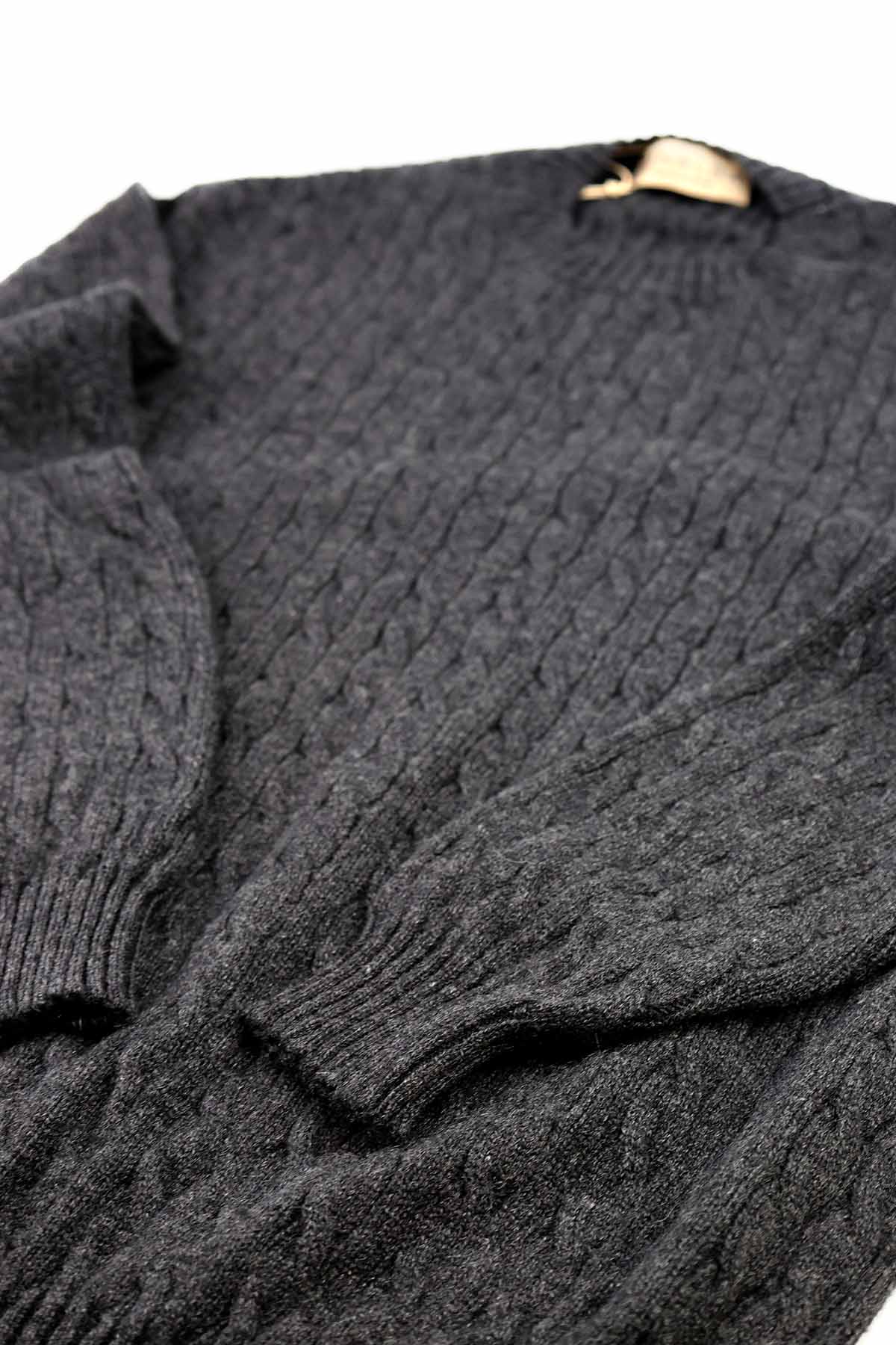 Kinalba Herren Kaschmir Zopfmuster Pullover Dunkelgrau