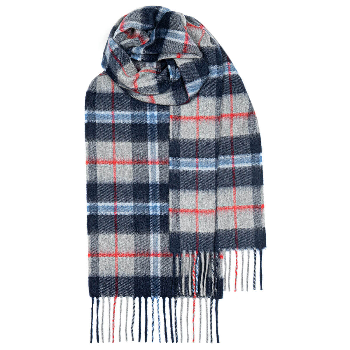 Lochcarron Kaschmirschal Douglas Navy Tartan — Marineblau und Grau, 100% Kaschmir, 170 × 25 cm, Made in Scotland
