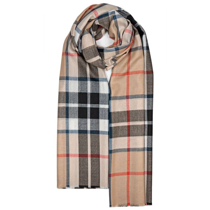 Merino Stola Fine Thomson Camel Tartan Lochcarron