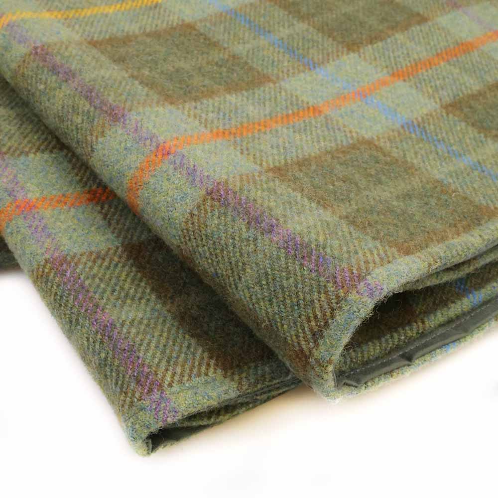 Schottische Tartan Picknickdecke Melrose Abbey | Grün · Orange · Lila · 100 % Lammwolle · wasserdicht