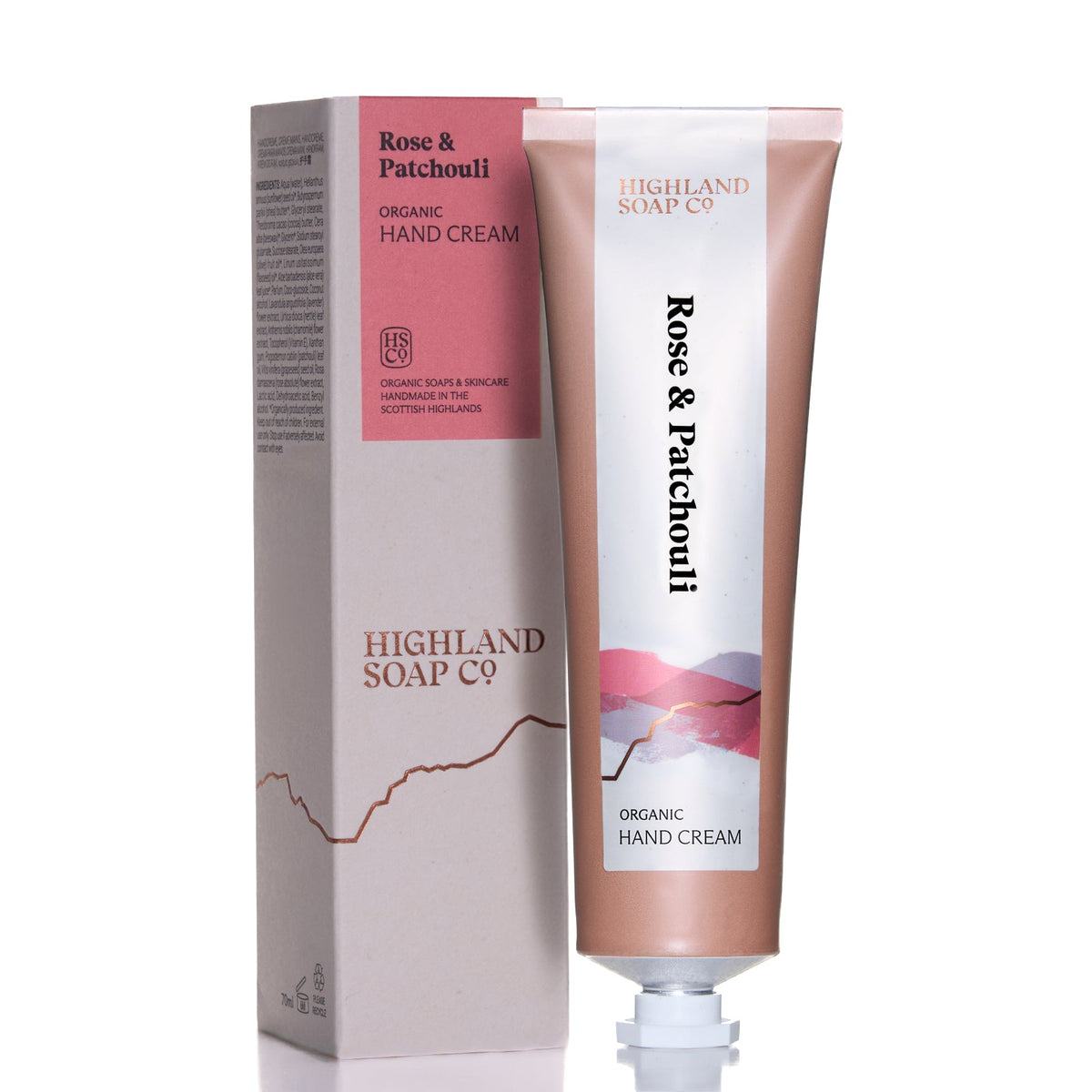 Organische Handcreme Rose & Patchouli 70ml — The Highland Soap Company, samtweich mit Rose und Patchouli