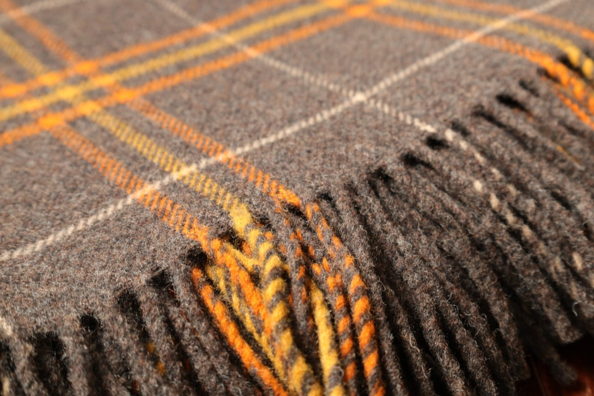 Couverture en laine écossaise - Gris, orange et jaune