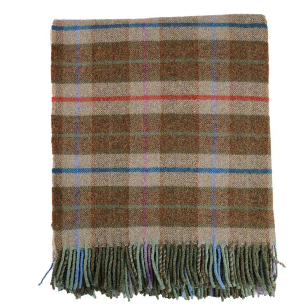 Schottische Wolldecke Schurwolle  Brown Grün tartan Blau Hellblau Rot