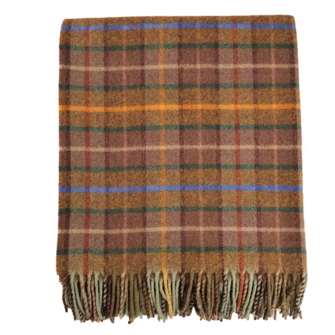 Schottische Wolldecke mit Lavendel Duft Schurwolle  Brown tartan Blau Orange Rot 