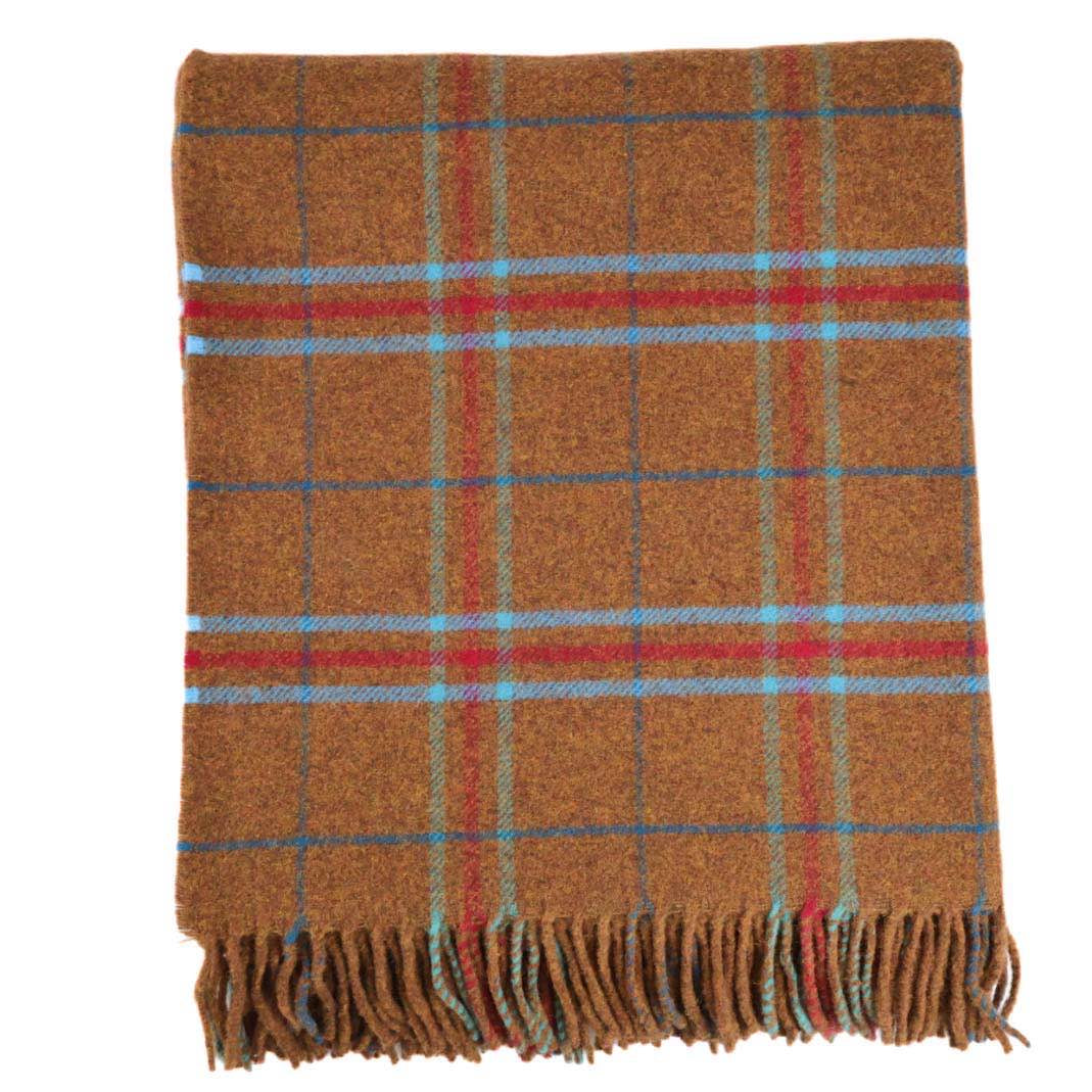 Schottische Wolldecke mit Lavendel Duft Schurwolle  Brown tartan Blau und Rot kariert