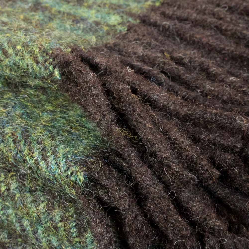 Couverture en laine des Shetland, motif « Paon vert » avec franges