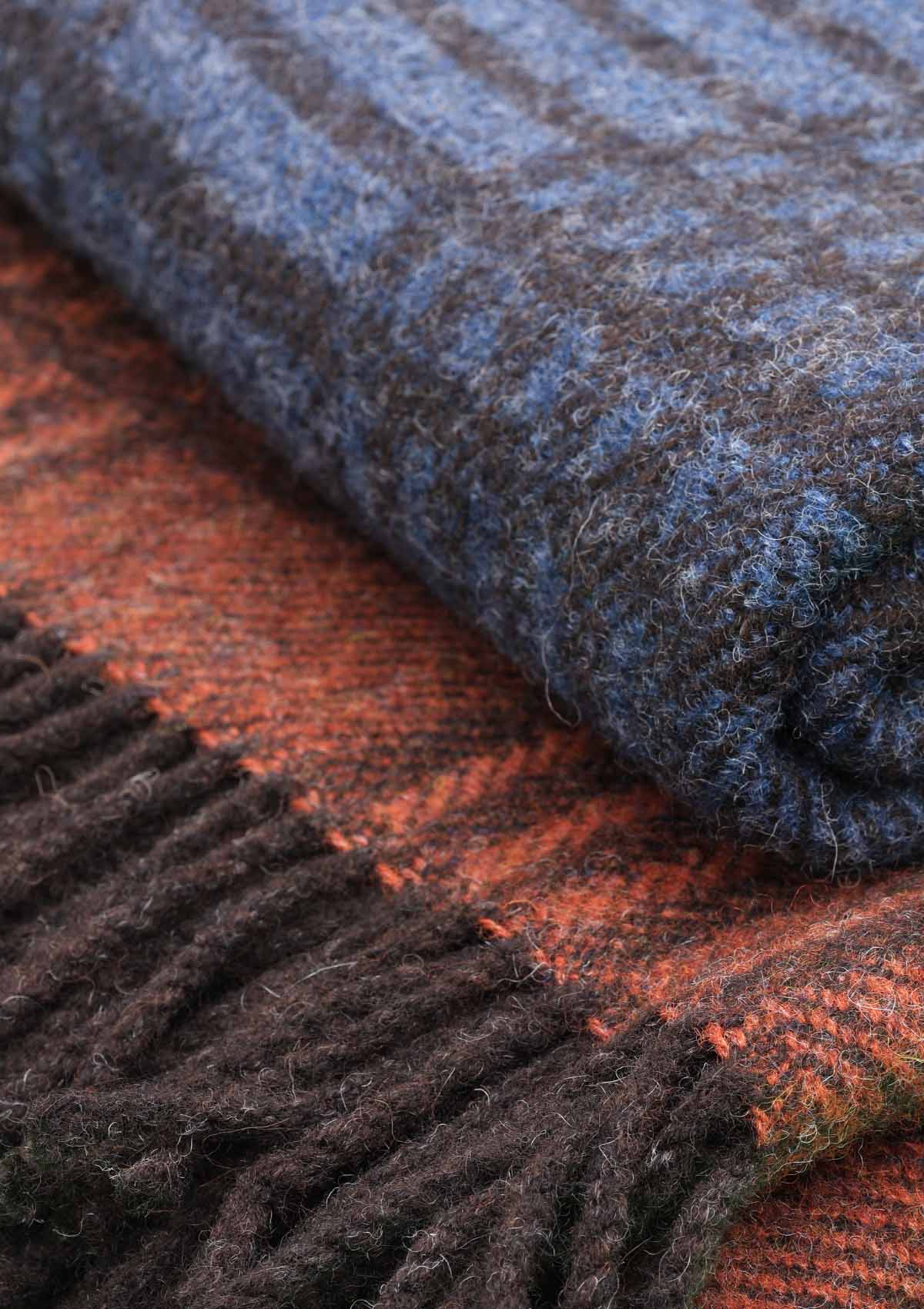 Shetland Wool Blanket Blue and Dark Check