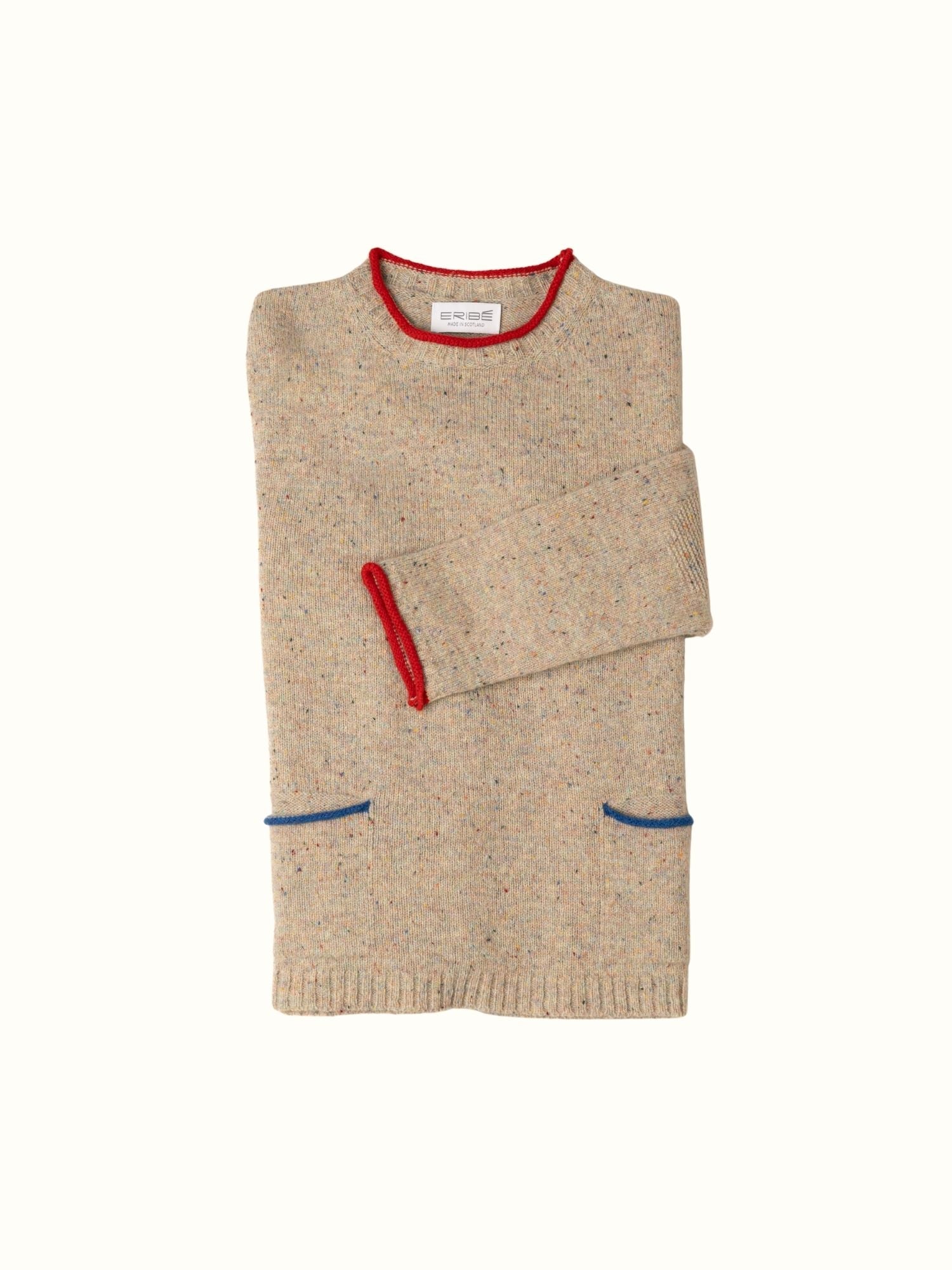 Eribé Damen Tweed Nep Pullover Sand — Flachansicht, kastiger Schnitt mit Vordertaschen