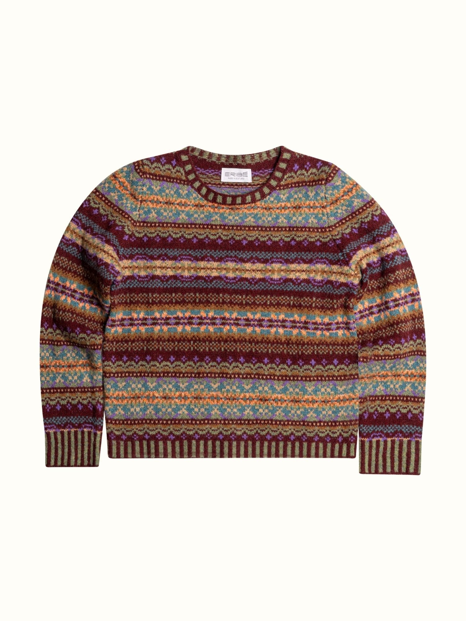 Eribé Westray Pullover Erica Burgunder Grün flach gelegt Vorderansicht