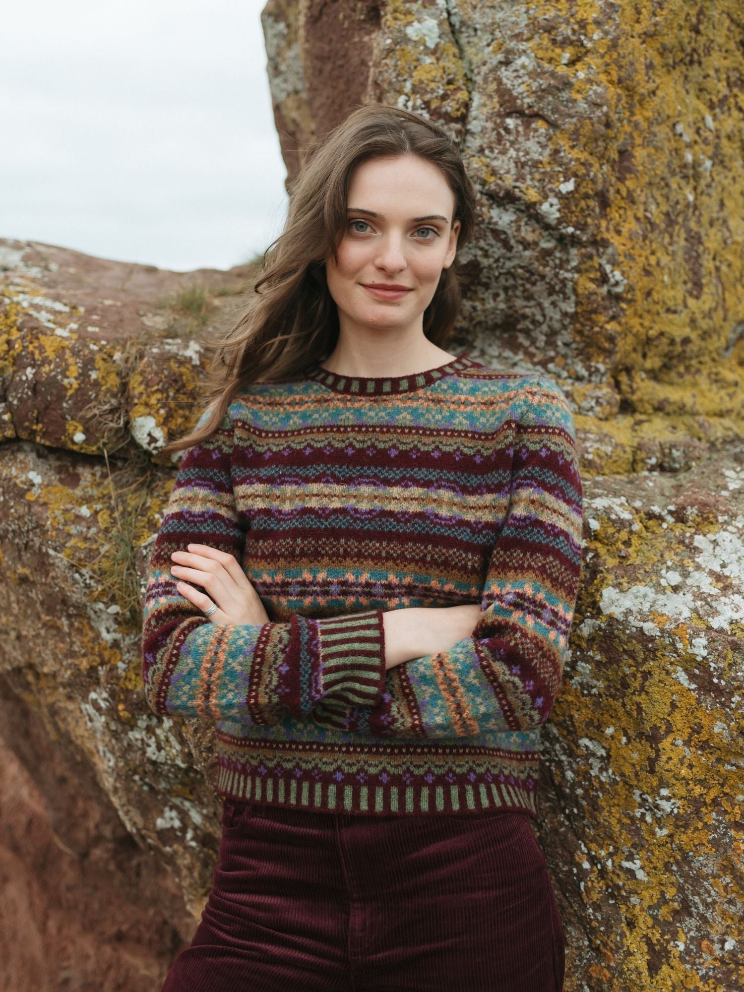 Eribé Westray Pullover Erica Burgunder Grün Fairisle Damen Modell