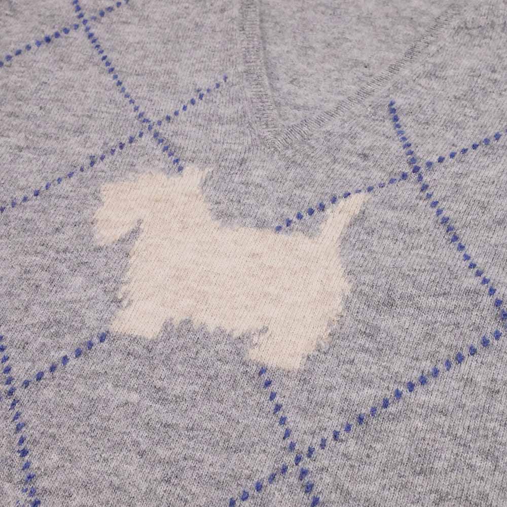 William Lockie Damen Geelong Pullover V-Ausschnitt Scottish Dog Silber