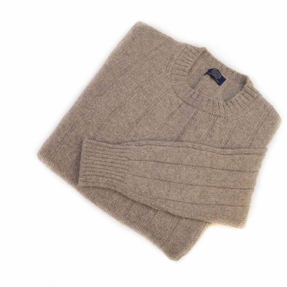 William Lockie Herren Gerippter Pullover 100% Geelong Lammwolle Beige