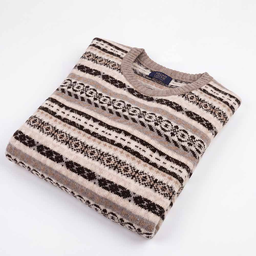 William Lockie Herren Geelong Fairisle Pullover Rundhalsschnitt Beige