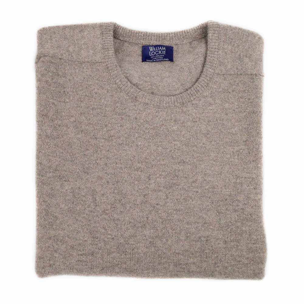 William Lockie Herren 2 Lagige Lammwolle Pullover Rundhals in Beige