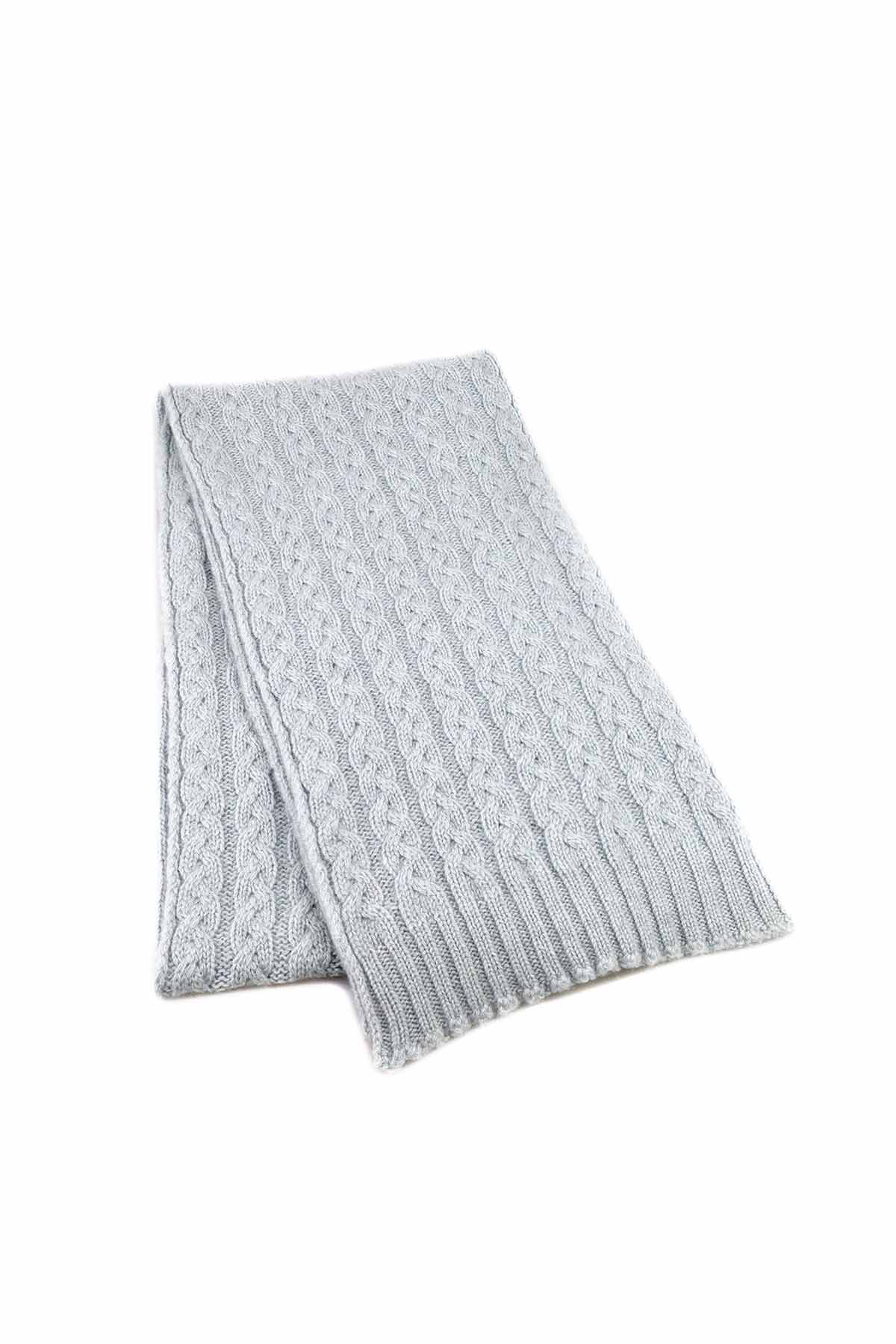 William Lockie Kaschmirschal Damen Zopfmuster Silber Blau2