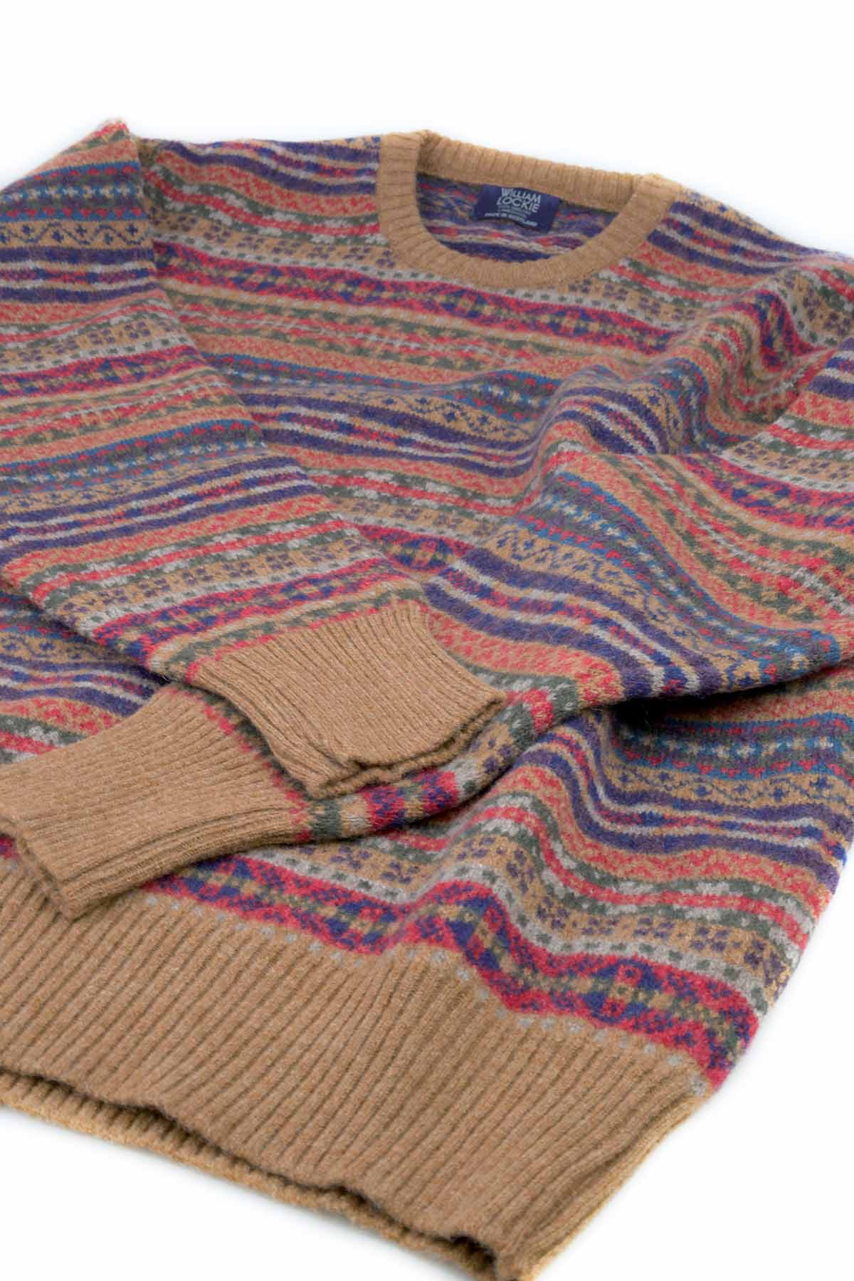 William Lockie Herren Fairisle Pullover Lammwolle Braun